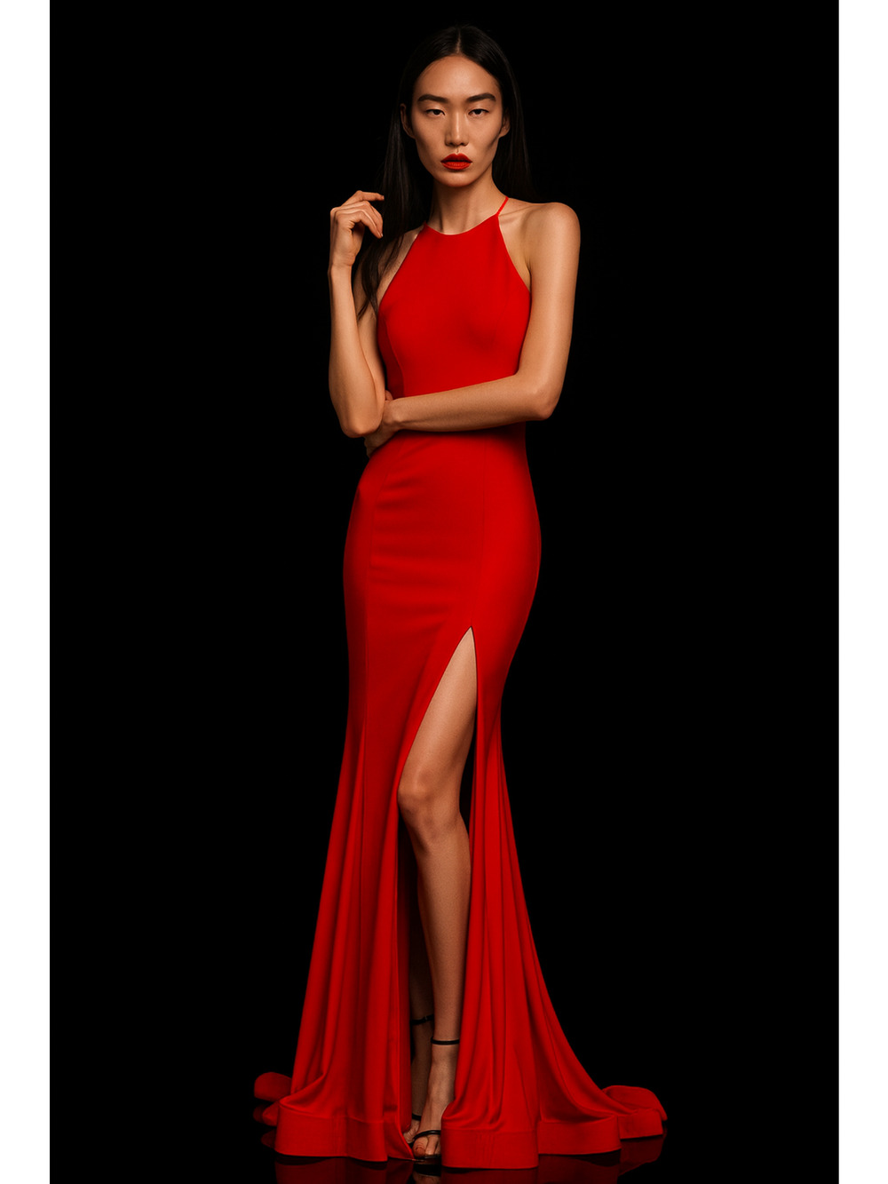 Sherri Hill Red Halter Open Back Gown Size 6 Long Formal Prom Dress